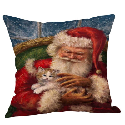 

New Christmas Decoration Flax Pillowcase Santa Claus Pattern Print Pillow Sofa Car Bed Sofa Pillow Case