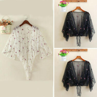 

Women Cardigan Breathable Summer Thin Jacket Coat Loose Lace Tops Long Shirts