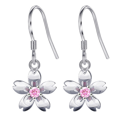 

Best 1 Pair WomenS 925 Sterling Silver Floral Earring Diamond Flower Cherry Blossom Hang Earring