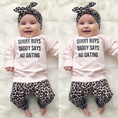 

Newborn Infant Baby Girl Clothes Top T-shirt Leopard Pants Headband Outfit