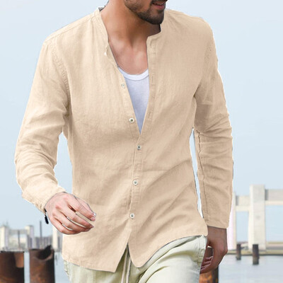 

Toponeto Mens Baggy Cotton Linen Solid Button Long Sleeve Retro T Shirts Tops Blouse