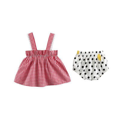 

Newborn Baby Girl Clothes Set Summer Plaid Shirt Printing Big PP Shorts Set Fashion Baby Girl Clothes Set