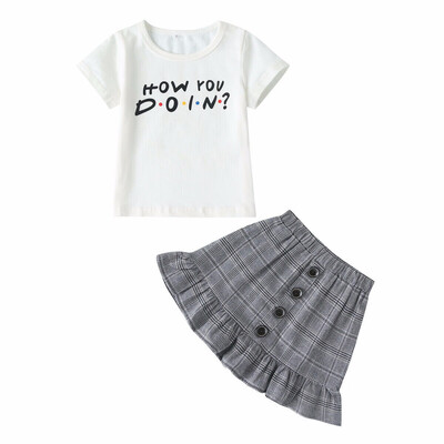 

Kids Baby Girls Clothes Set T-shirt Tops Plaid Skirt Short Dress Outfits 1-6Y