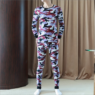 

Mens printed plush&thickened non downed warm underwear suit