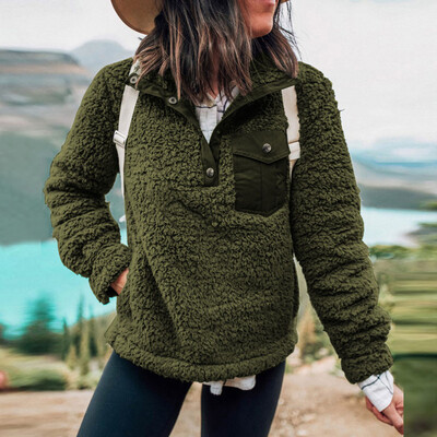 

Gobestart Women Warm Flannel Pockets Long Sleeve Sweatshirt Pullover Shirt Tops Blouse