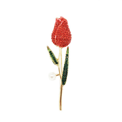 

Delicate Red pruple Crystal Tulip Flower brooches pins for women men suit corsage girls ladies wedding brooch jewelry pins