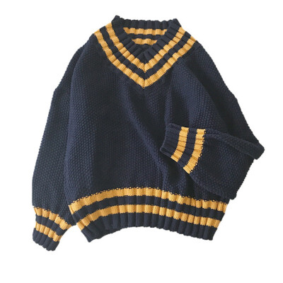 

Autumn Winter Pullovers Pull Femme Striped Patchwork V Neck Sweater Casual Long Sleeve Loose Sweaters For Warm Knitted Jumper