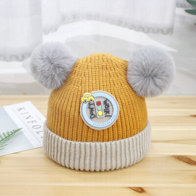 

Winter Cute Newborn Infant Warm Kids Girls Boys Baby Cartoon Hats Knitted Wool Hemming Caps With Ball