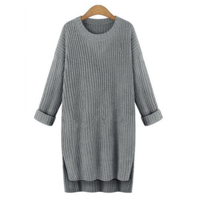 

Women 2019 Winter Long Thick Sweaters Irregular O-Neck Long Sleeve Solid Knitted Tops Female Pullovers Split Sweaters