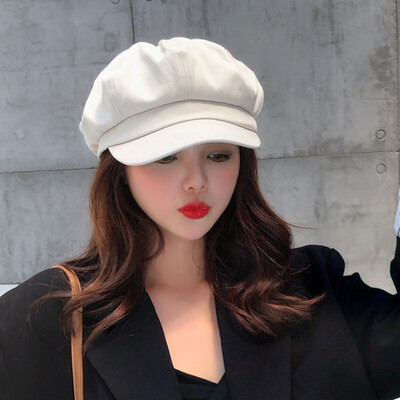 

Hat womens spring&summer cotton bow octagonal hat students leisure hundred sataed beret pure color literary painter hat tide