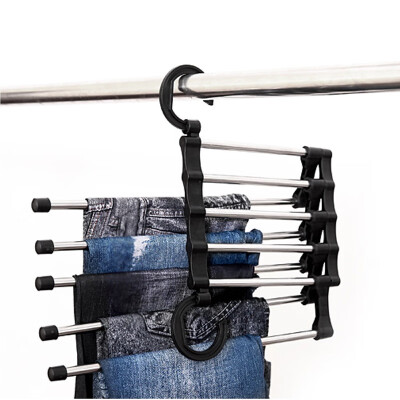 

5 In 1 Multifunctional Pants Clothes Hanger Folding Space Saving Closet Organizer Storage Rack For Trousers Scarf Tie Belt