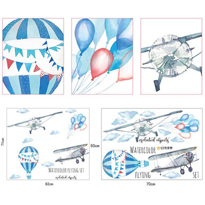

Hand Painted Style Hot Air Balloon Wall Stickers Sharks Airplane Wall Decals for Kids Room Baby Nursery Decoration Home Decor