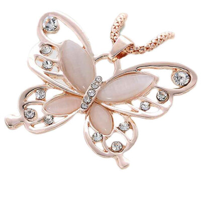 

Girl Women Lady Stylish Exquisite Cat Eye Hollow Butterfly Necklace Opal Butterfly Pendant Necklace Sweater Chain