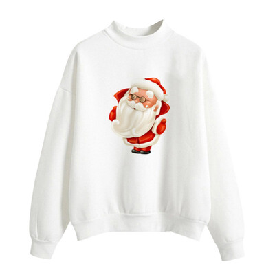 

Halloween Women Brushed Sweatshirt Autumn Winter Long-sleeved Santa Claus Christmas Tree Print Sweatshirt Happy Halloween