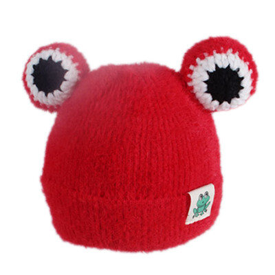 

New Winter Newborn Cute Warm Kids Girls Boys Baby Cartoon Print Ball Design Hats Knitted Hemming Caps