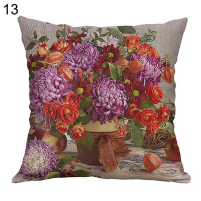 

Linen Rose Peony Tulip Flower Pillow Case Cushion Cover Sofa Bed Car Cafe Decor