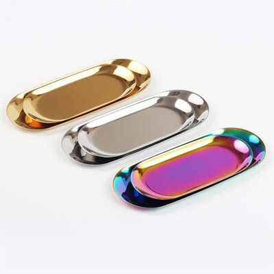 

Luxurious Metal Storage Tray Gold Oval Dotted Fruit Plate Small Items Jewelry Display Tray Mirror Storage Accessories