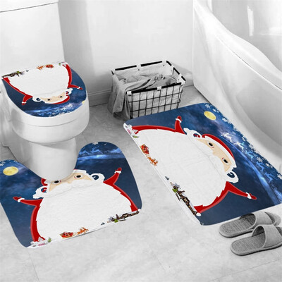 

Tailored 3Pcs Christmas shower Curtain Bathroom Anti-slip Carpet Rug Toilet Cover Mat Set