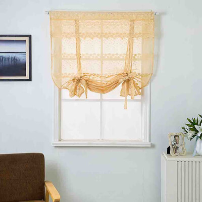

Gobestart Tulle Perforated Kitchen Bathroom Window Roman Curtain Floral Tulle Valances