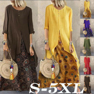 

Woman Fashion Crew Neck Long Sleev Evening Party Gowns Long Maxi Dresses Beach