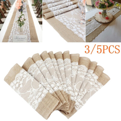 

35PCS Vintage Rustic Burlap Hessian Lace Table Runners Wedding Decoration30cmx275cm