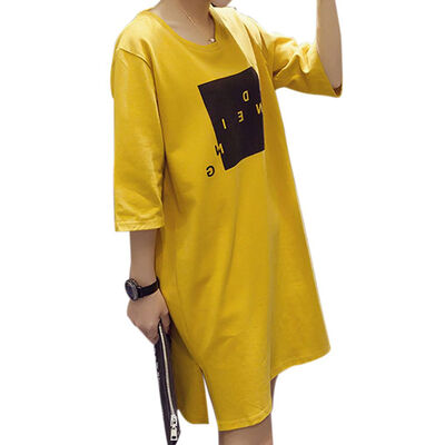 

Women Summer Split Casual Dress Girl Short Sleeve T-Shirt Loose Print Dress