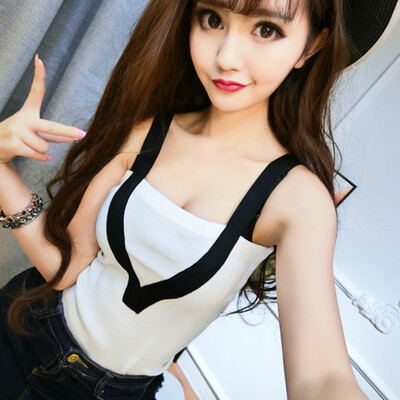 

Sexy Girl Sleeveless Knitted Patchwork Cami Slim Tops Summer Tank Top Fitness Women T Shirt Fashion Woman Clothes Vest