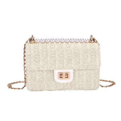 

Temperament shoulder bags 2019 New Wave Fashion Messenger Bag Wild Pearl Chain Shoulder Hand-woven Small Square Bag