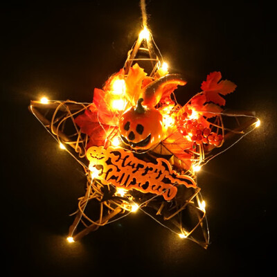 

Rattan Berry Maple Leaf Fall Door Wreath Door Wall Ornament Halloween Wreath WithWithout LED Light String