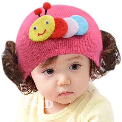 

Baby Girls Hat with Wig Winter Toddler Infant Knitted Baby Girl Hat Cute Fake Hair Cap Kids Hats Cute Cartoon Wig Warm Caps