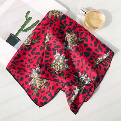 

Leopard Print Wristbands Head Neck Tie Bandana Square Scarf Silk Satin Scarf Head Scarf MsProfessional Variety Decorative