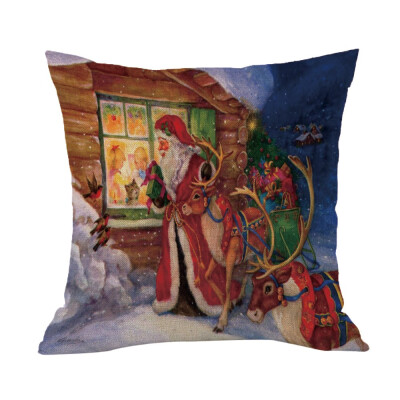 

Tailored Happy Christmas Pillow Cases Linen Sofa Cushion Cover Home Decor Pillow Core