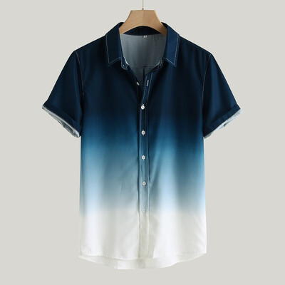 

Tailored Mens Loose Blouse Breathable Short Sleeve Turn-Down Collar Gradient Shirt