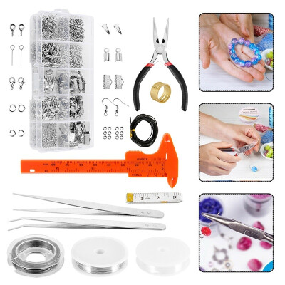 

Jewellery Making Kit Pliers Silver Beads Wire Starter Tool Home