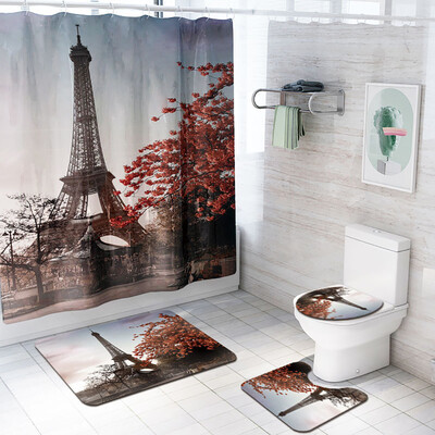 

〖Follure〗4PCS Non Slip Toilet Polyester Cover Mat Set Bathroom Shower Curtain