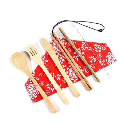 

7Pcsset Japanese Style Bamboo Wooden Cutlery Set Fork Cutter Cutting Reusable Kitchen Tool With Bag Useful Kitchen Cooking Tool