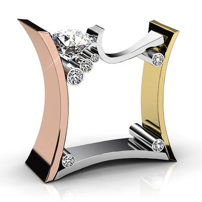 

Three Tone 18K Yellow & Rose Gold Base Geometric Dazzling Diamond Band Rings
