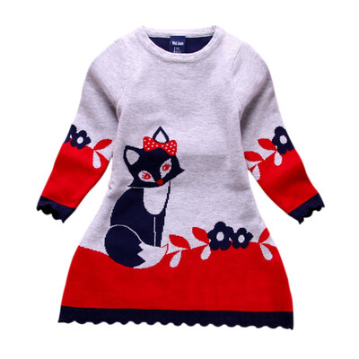 

Baby Girls Dress Animal Applique Cotton Vestido Long Sleeve Fox Dresses Princess Costume for Kids Party Children Dresses 2-7Y