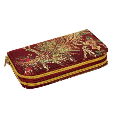 

Ethnic Peacock Embroidery Women Zipper Wallet Long Card Holder Case Coin Purse