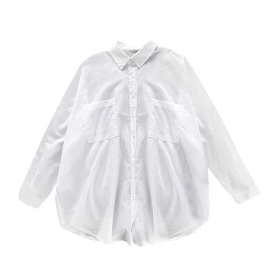 

2019 Top Women Wild Vintage Sunscreen Solid Color Casual Loose Single-breasted Cotton Long Sleeve Lapel Blouse Blusas