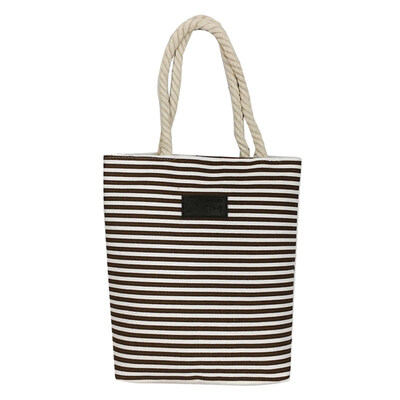 

Fashion Striped Canvas Shopping Bag Women Rope Handle Tote Shoulder Handbag