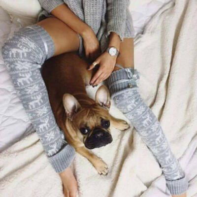 

Christmas Women Leg Warmer Knitted Thigh High Socks Over The Knee Long Stocking