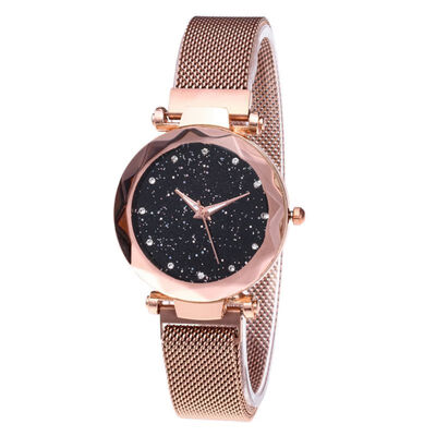 

Fashion Women Watches Mesh Ladies Clock Magnet Buckle Starry Diamond Geometric Surface Casual Women Quartz Wristwatch