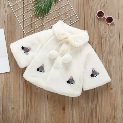 

Infant Baby Girls Coat 0-5T Autumn Warm Cartoon Print Coat Cloak Pearl Design Jacket Cute Kids Outerwear