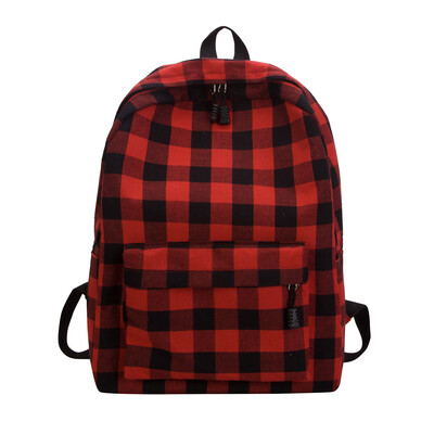 

Women Plaid Large Capacity Travel Backpack Student Outdoor Canvas Zipper Contrast Color Backpack Travel Bags
