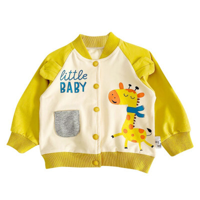 

Autumn Baby Girls Cute Cartoon Print Comfort Slim Cotton Jacket Warm Coat Zipper Round Collar Tops Spring