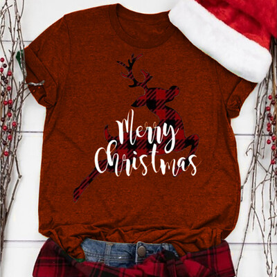 

Gobestart Womens Christmas Letter Printed Round Neck Short Sleeve T-shirts