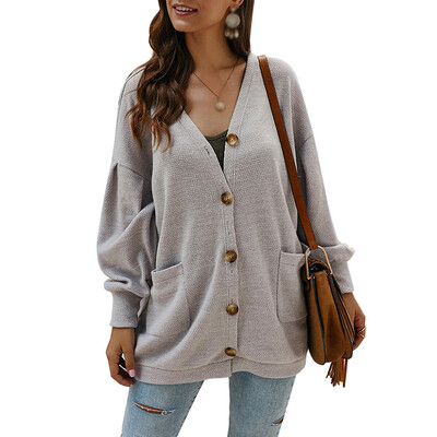 

Jackets Womens Cardigan V-neck casual autumn&winter new 2019 solid color long-sleeved warm jacket sweater