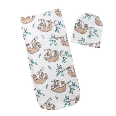 

012Month Baby Sleeping Bag Floral Animal Print With Hats Set Newborn Anti-kick Sleeping Bags Knotted Cap New