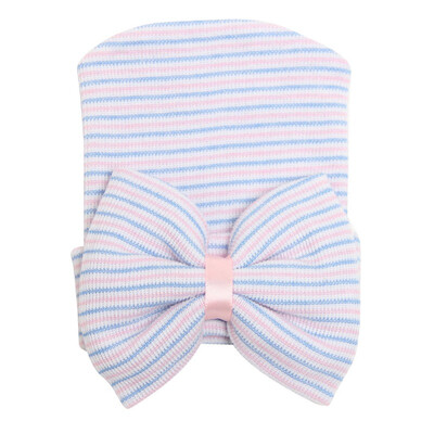 

New Autumn Winter Newborn Baby Girl Boys Striped Bowknot Hospital Hat Beanie Hat Stretchy Cap